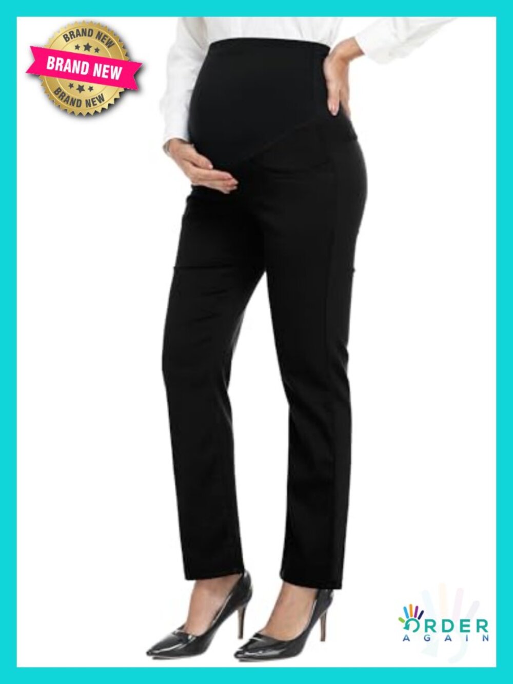 Maternity Work Pants Over-Bump Stretchy Straight Dress Pants with Pockets